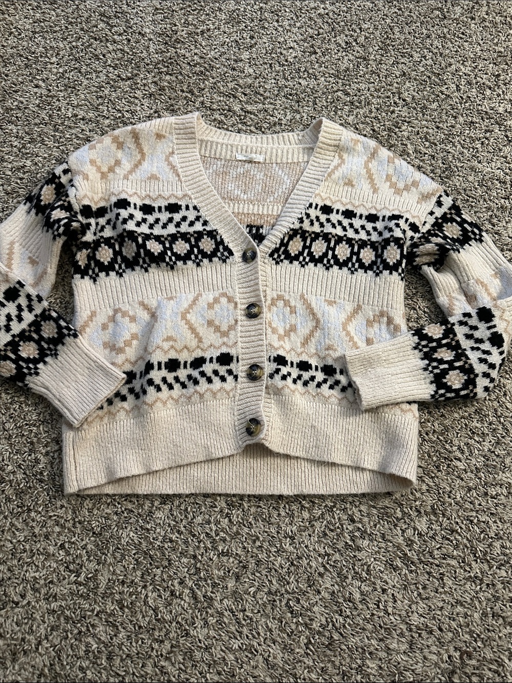 Maurices Cream and Black Patterned Button-Front Cardigan